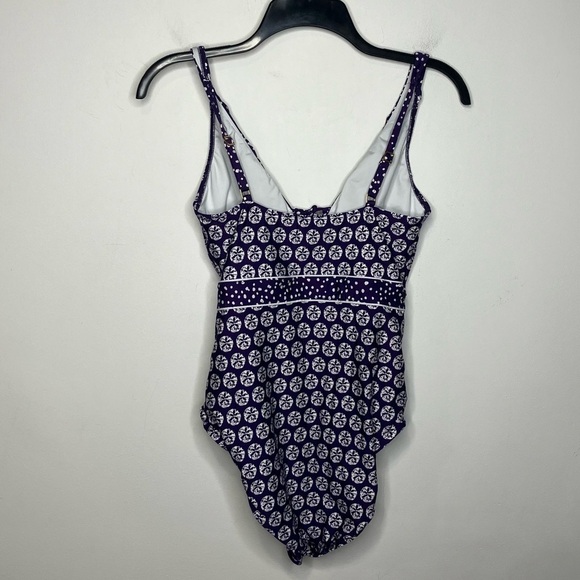 La Blanca purple and white one piece swimsuit size 8 - Picture 2 of 6